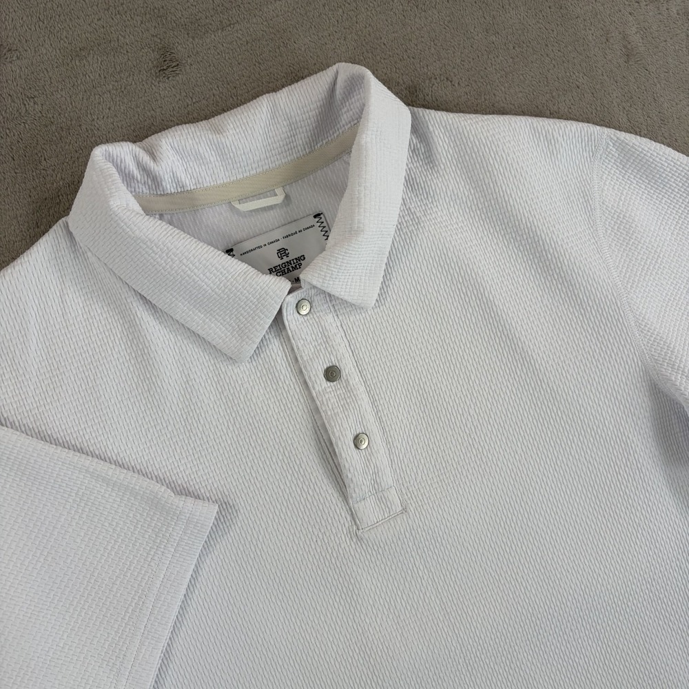 Reigning Champ Performance Snap Front Polo Shirt in Textured White Men Medium